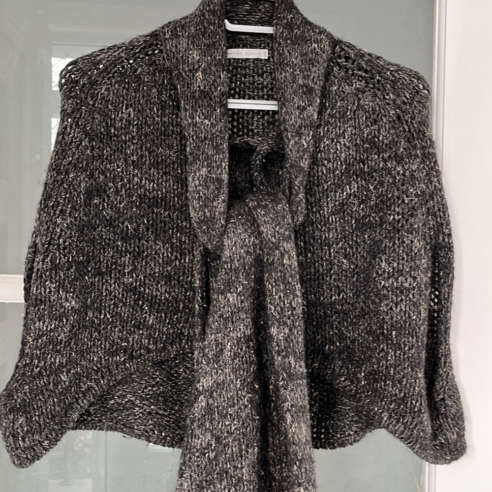 SARAH PACINI grey knit vest with scarf, one size